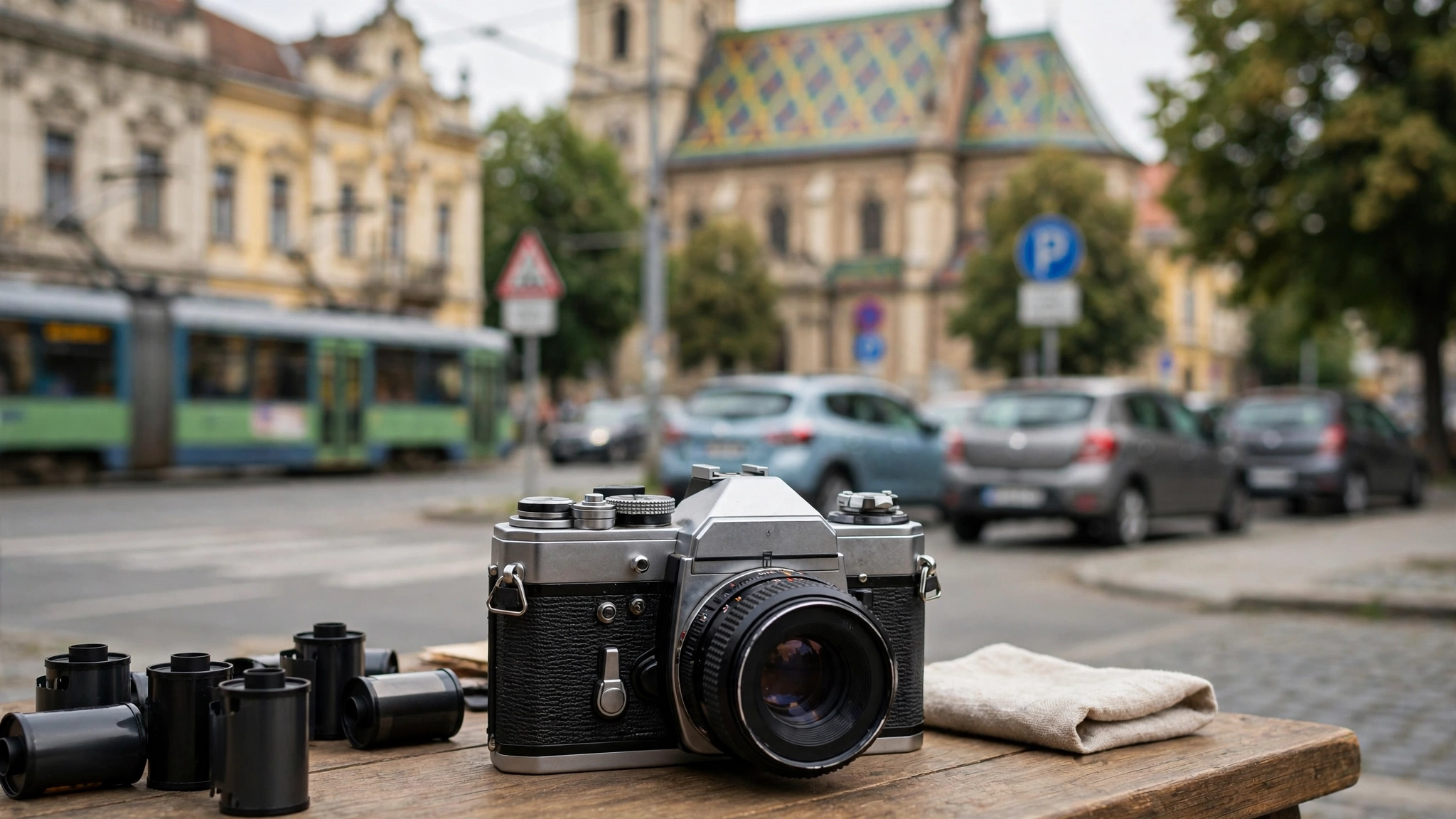 Aparat foto analog expus la festivalul Analog Mania din Timișoara