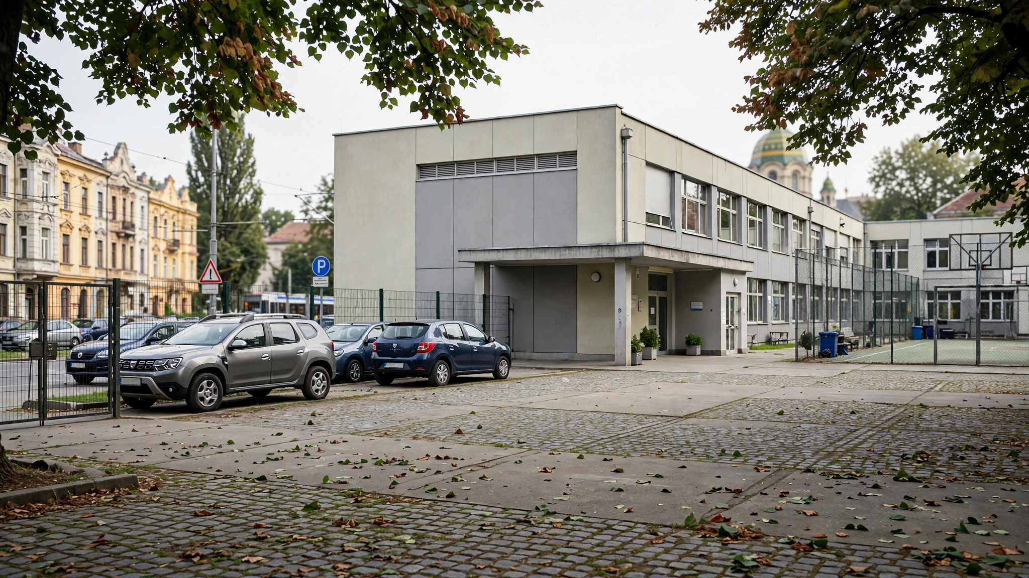 Curtea unei școli din Timișoara, locul unde a avut loc altercația dintre părinți și profesor