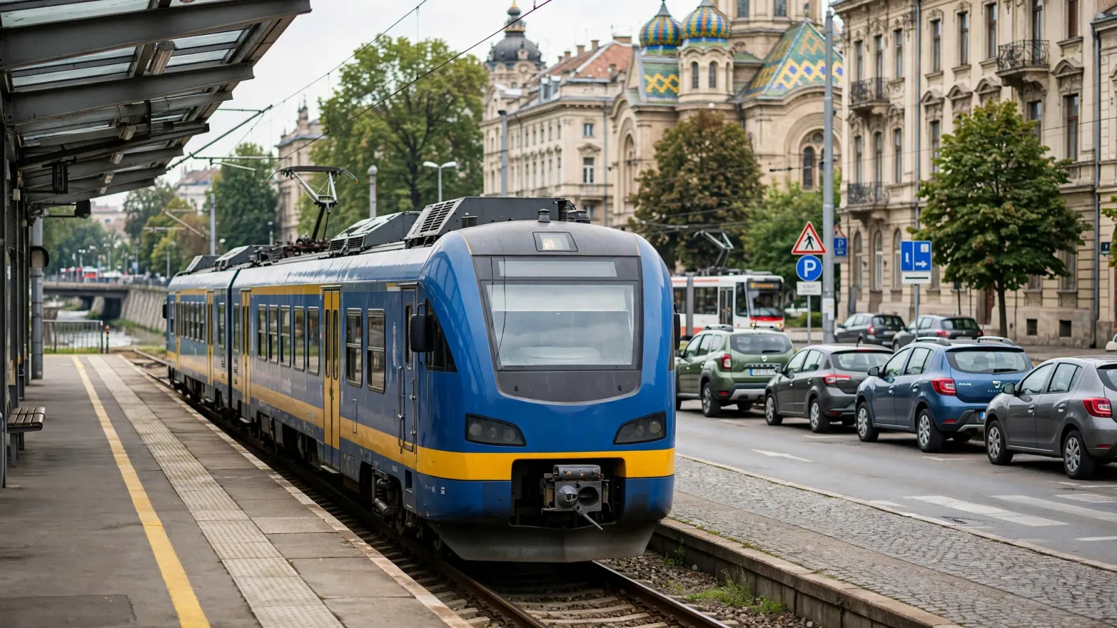 Tren InterRegio CFR Călători pe peron, în gară