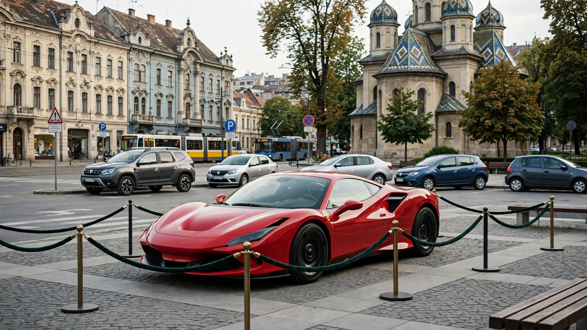 Automobile Ferrari din colecții private expuse în Piața Libertății din Timișoara