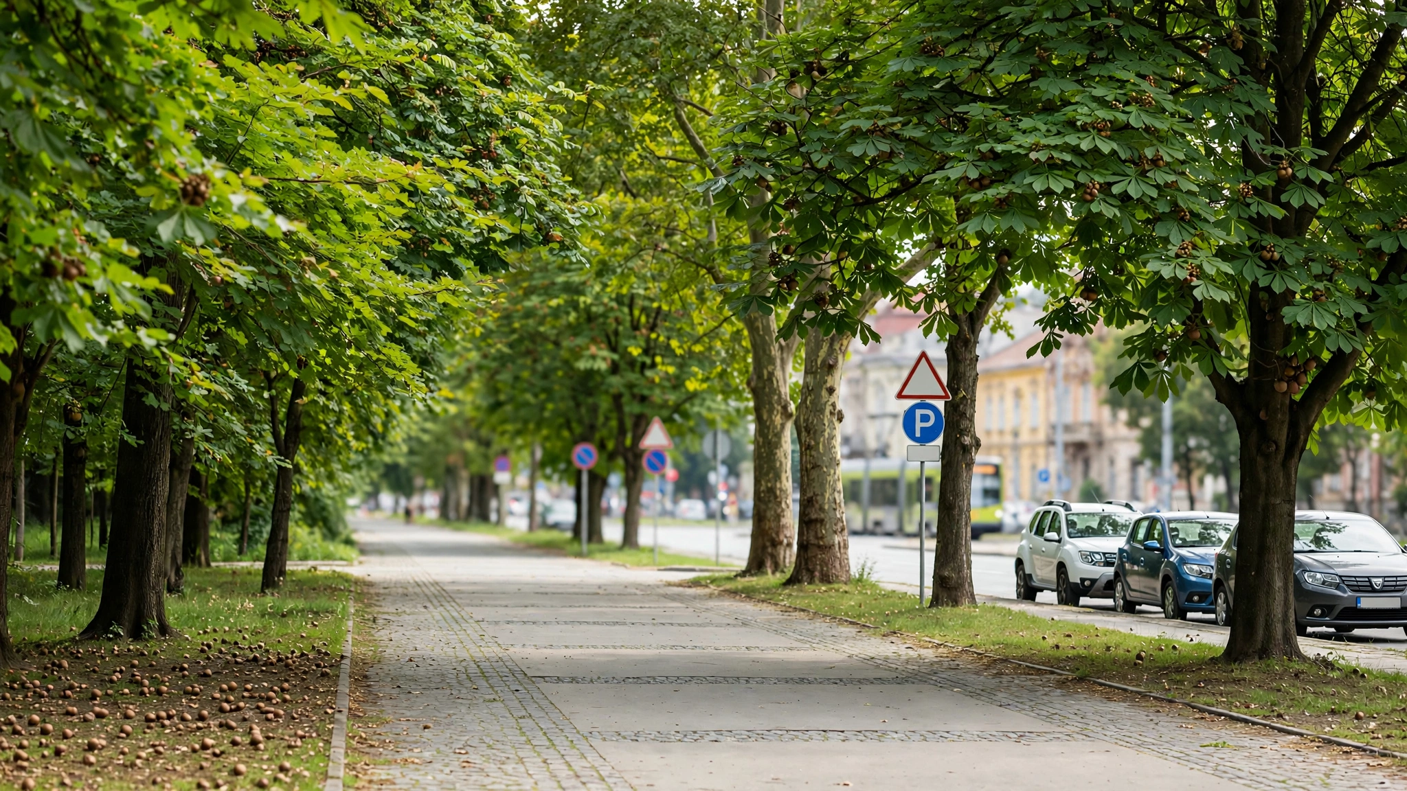 Alee pietonală printre copaci în Pădurea Verde din Timișoara