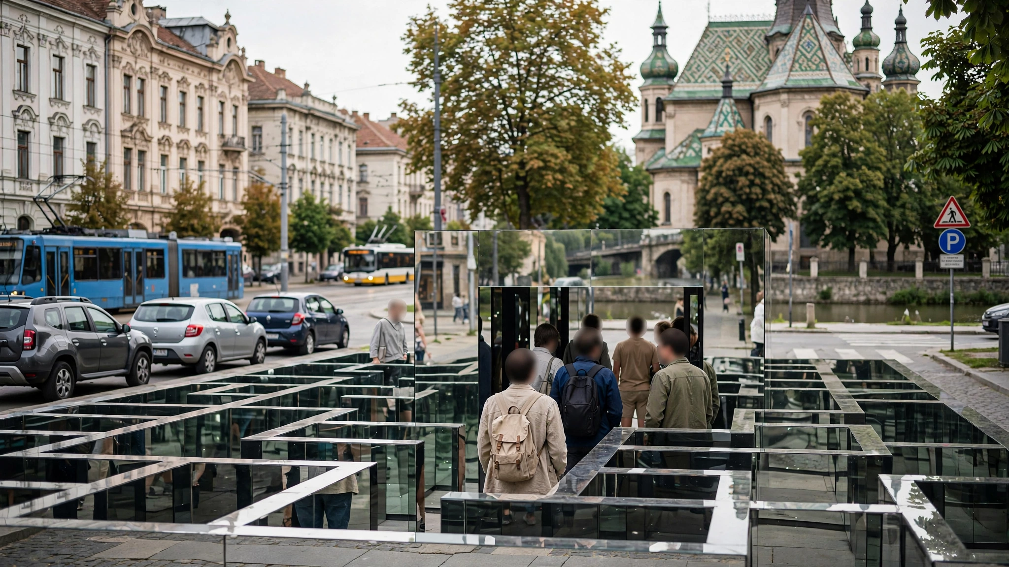 Vizitatori în Labirintul Oglinzilor, la experiența „Paralel. Pierdut” din Portalul Orașului Paralel