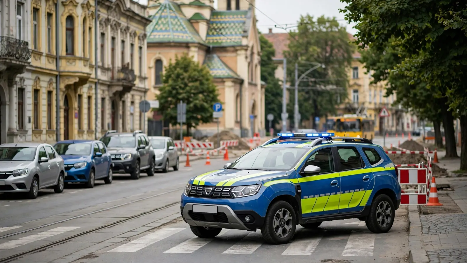 Mașină de poliție oprită pe o stradă din Timișoara