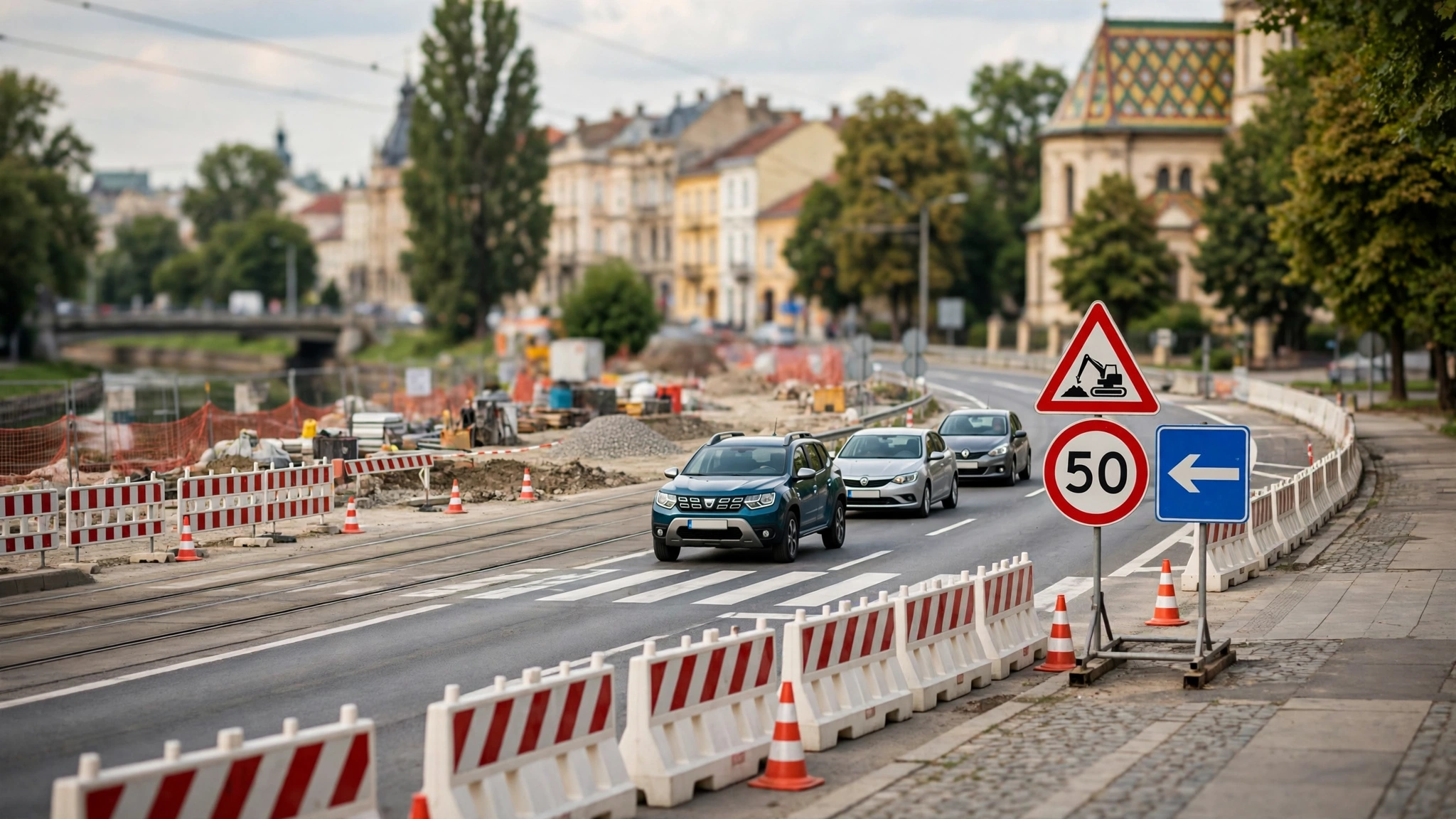 Semnalizare rutieră temporară pe autostrada A1, în zona lucrărilor de consolidare a carosabilului