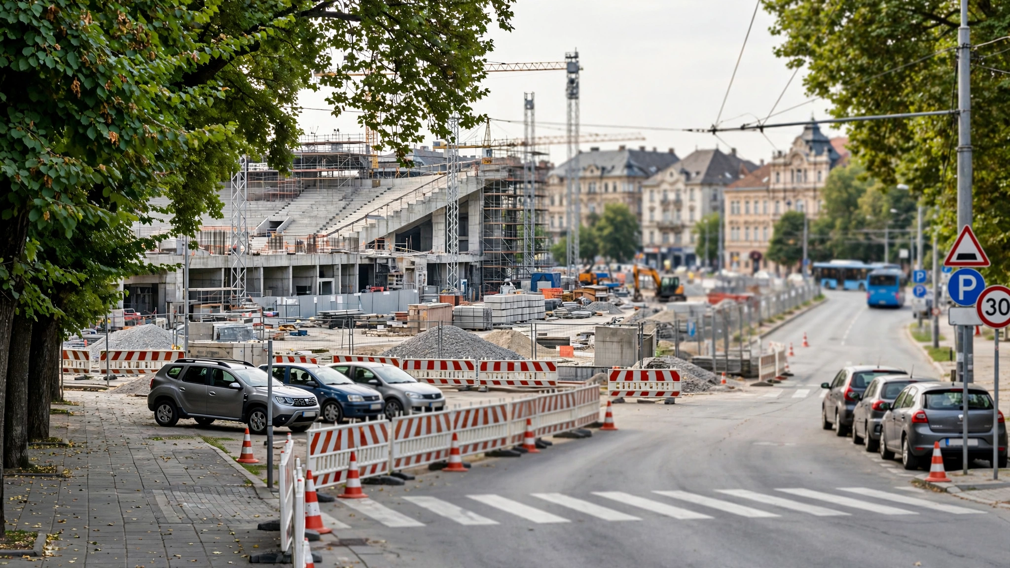 Stadionul „Dan Păltinișanu” din Timișoara, cu lucrări de construcție vizibile în jur