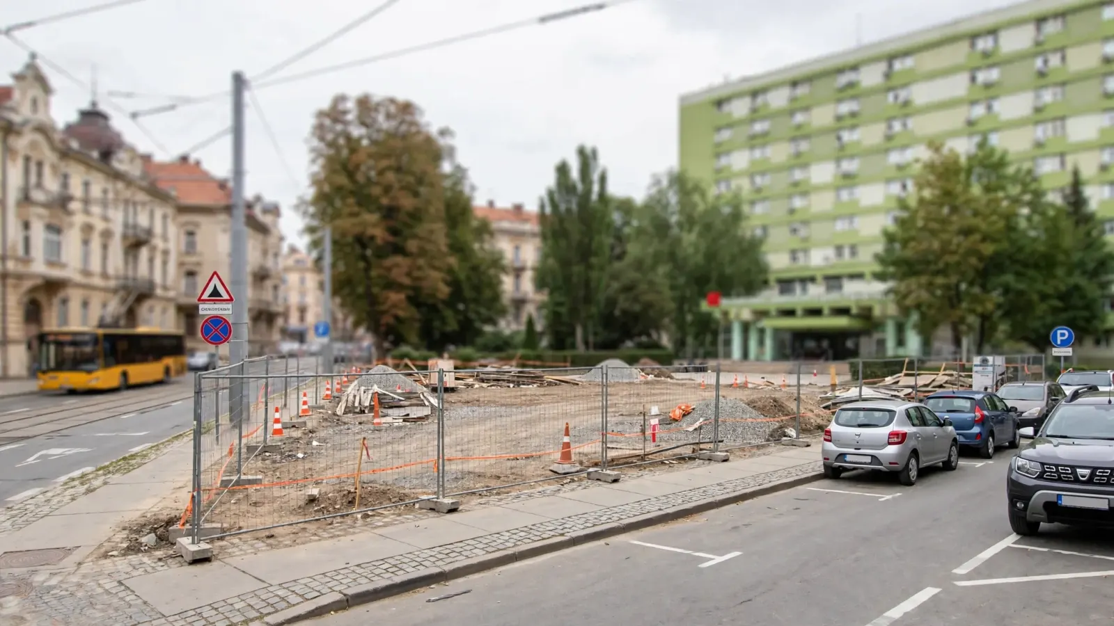 Teren viran lângă clădirea Spitalului Județean din Timișoara, pregătit pentru construcția unei parcări