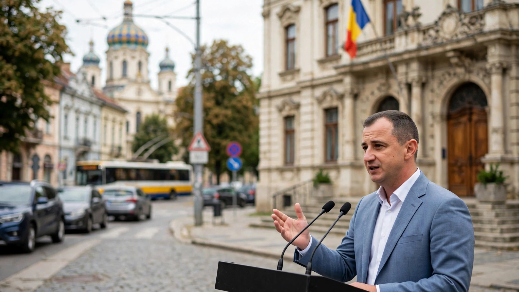 Alfred Simonis, președintele PSD Timiș, în timpul unei declarații publice