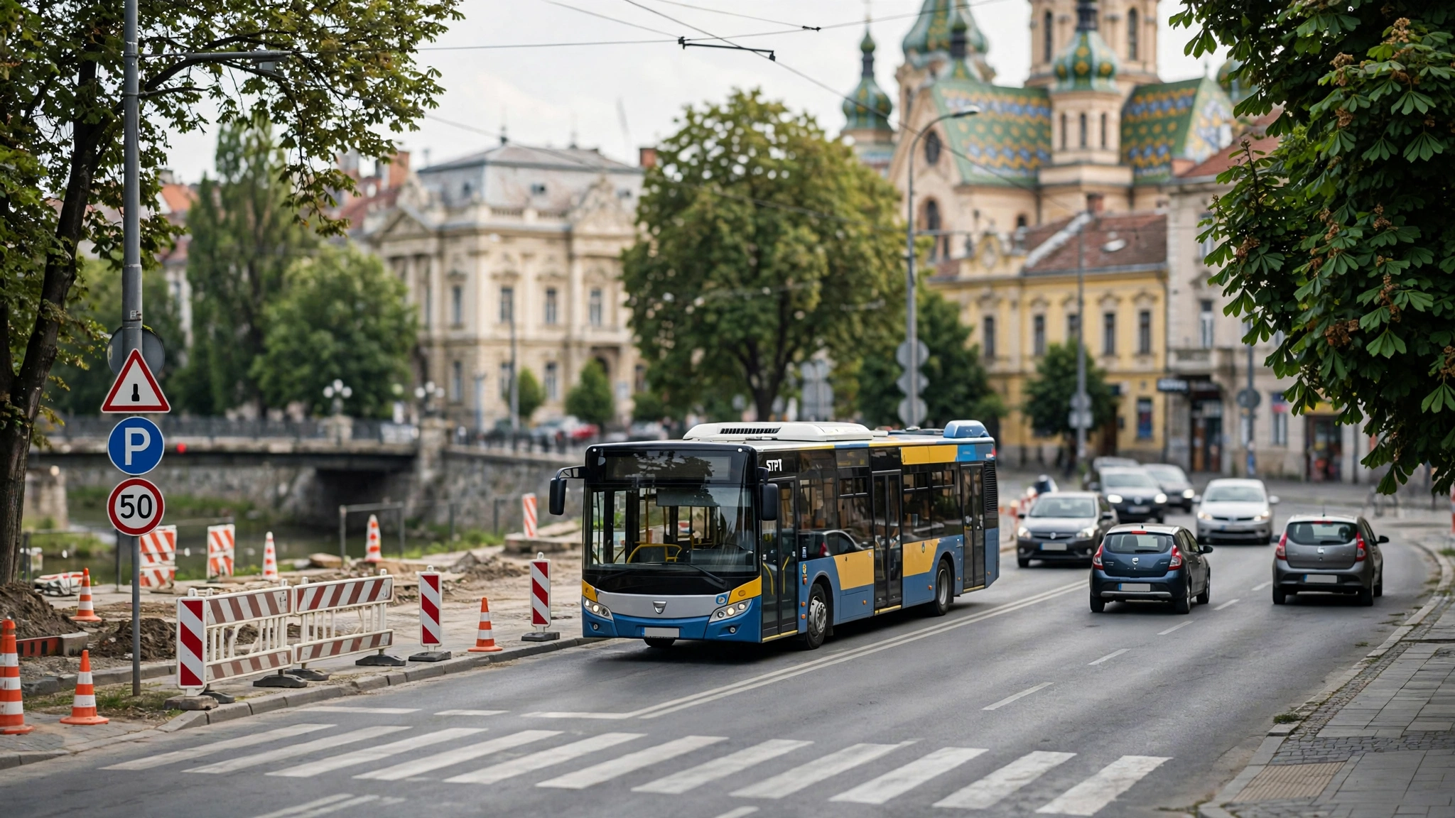 Autobuz STPT în trafic pe o stradă din Timișoara