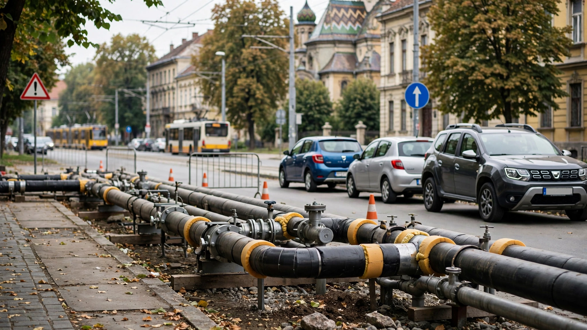 Conducte de termoficare la un punct termic din Timișoara