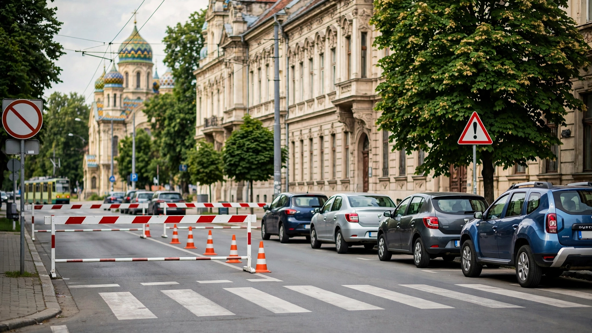 Strada V.V. Delamarina din Timișoara, cu bariere de restricție a traficului în weekend