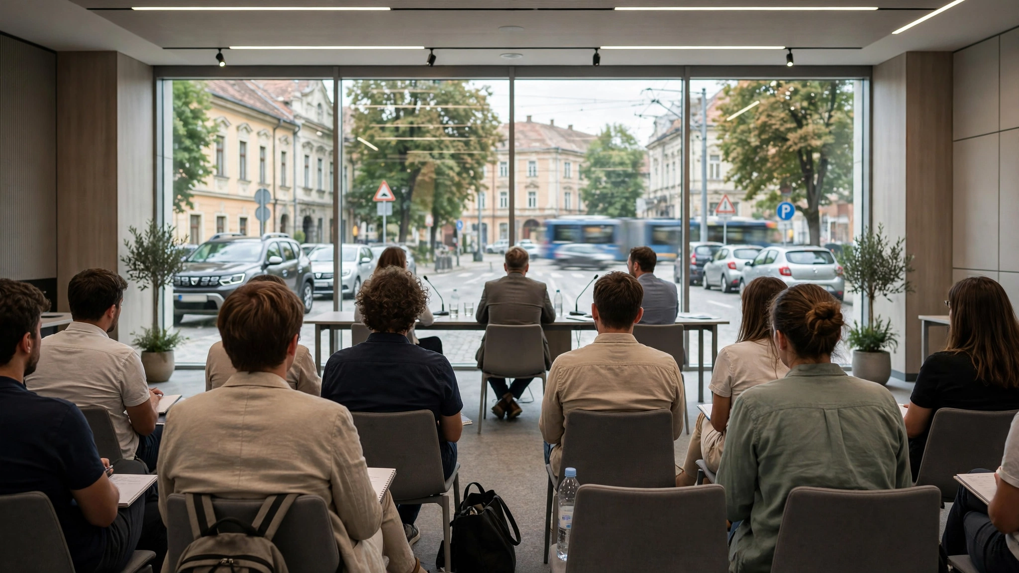 Participanți la panelurile UMAN – The Biennial, în sala de congrese Iulius Town din Timișoara