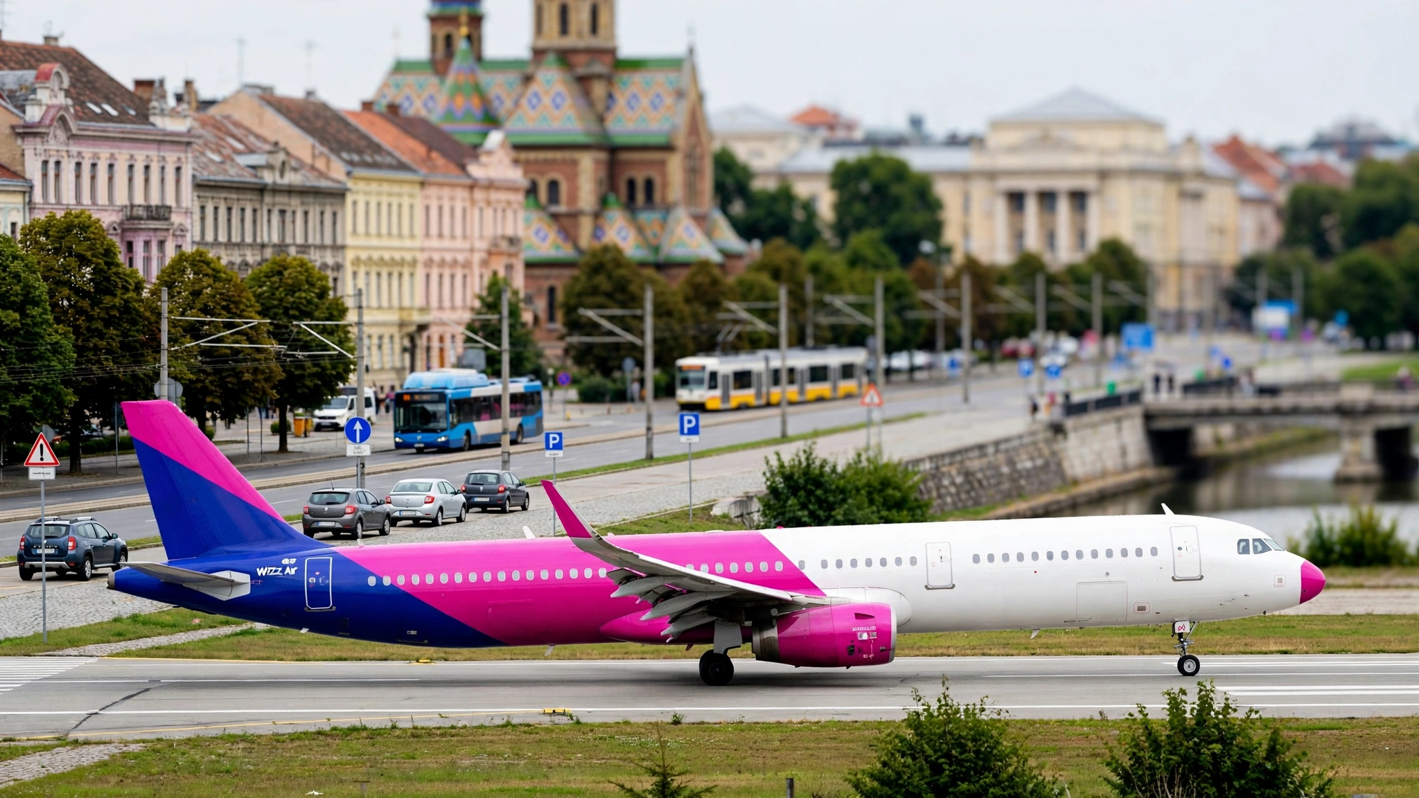 Avion Wizz Air pe pista unui aeroport